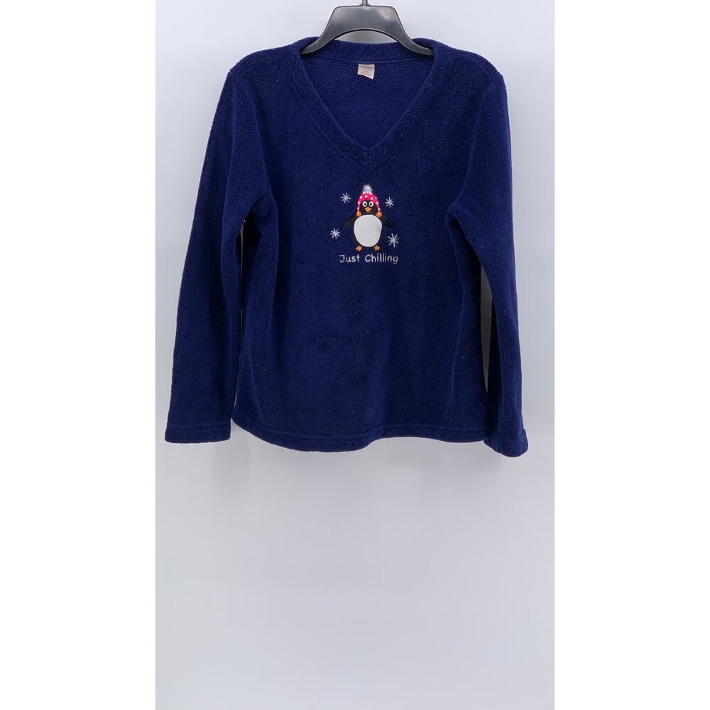 UNBRANDED Kids' Navy Fleece Just Chillin Embroidered Sweater SZ L